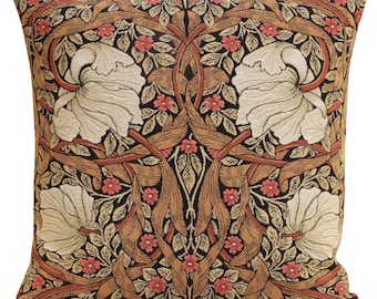 Pimpernel Tobacco Brown Tapestry Pillow Cover 18x18 inch - Belgian Woven Floral Decorative Cushion Case