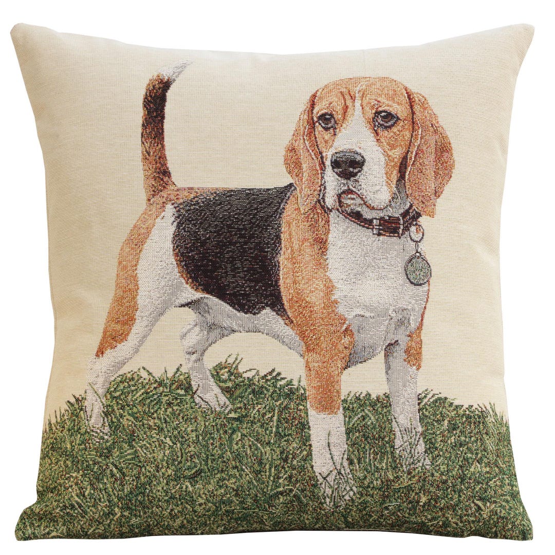 ビーグルタペストリー枕カバー：犬好きの織りクッション（18 x 18