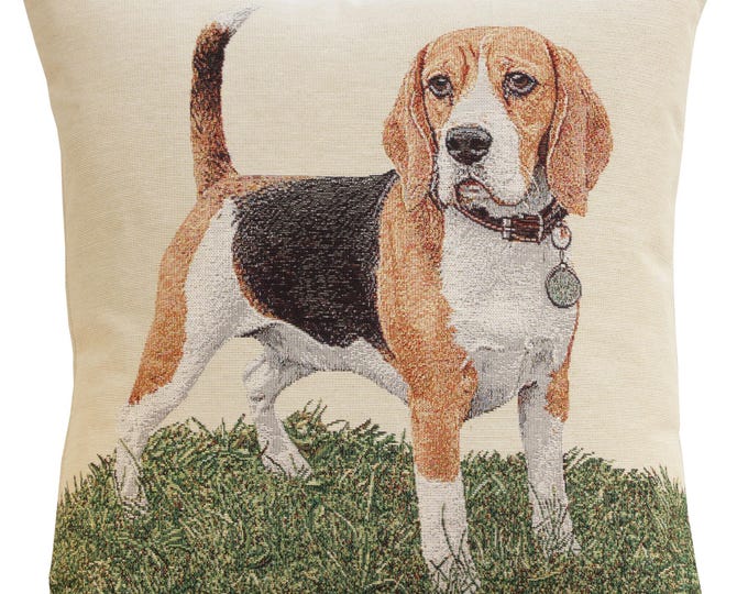 Beagle Tapestry Pillow Cover: Dog Lover Woven Cushion (18x18 inch)
