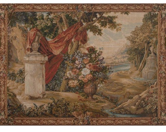 Bouquet au Drape No People European Wall Tapestry - Landscape Wall Hanging - Woven Jacquard Wall Tapestry - Flower Bouquet French Drape Art