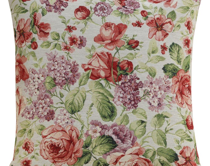 Elegant Camellia Floral Jacquard Woven Tapestry Throw Pillow Cover for Home Decor (18x18 inch)