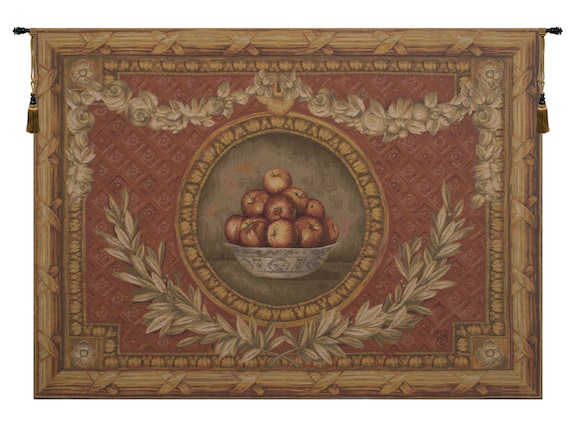 Vintage European Vase Empire Tapestry- Medieval French Floral & Fruit Jacquard Wall Hanging Decor