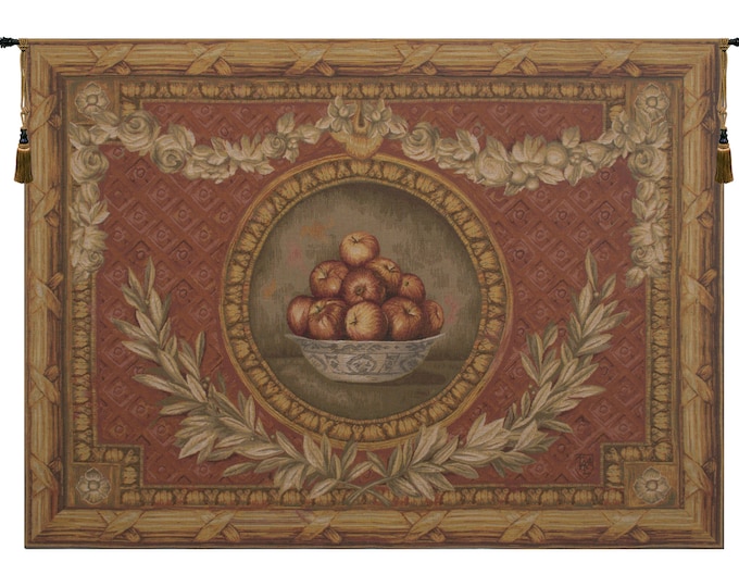 Vintage European Vase Empire Tapestry- Medieval French Floral & Fruit Jacquard Wall Hanging Decor