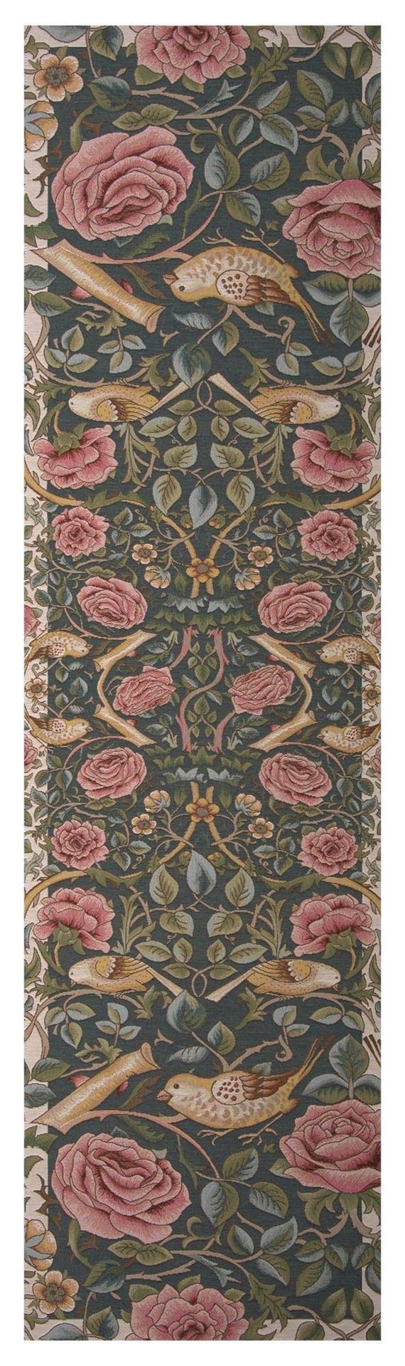 William Morris Table Runner: Roses and Birds Jacquard Tapestry (70x19 inch)