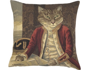 Belgian Cushion Cover | Herbert Cats B by Susan Herbert | 18x18 inch Jacquard Woven Tapestry Throw Pillow Cover | Whimsical Cat Pillow Cover