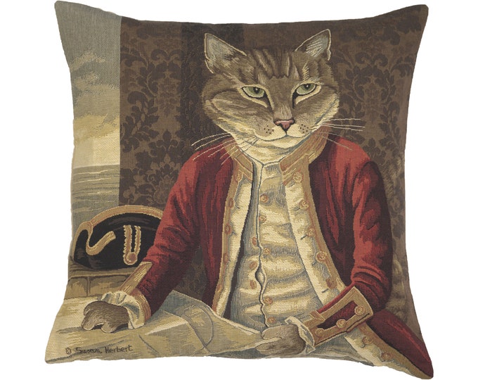 Belgian Tapestry Cat Pillow Cover: Susan Herbert Art, 18x18 inch