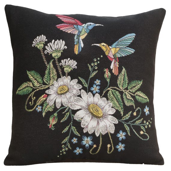 Jacquard Tapestry Pillow Cover: Hummingbird Floral Woven Cushion (18x18 inch)