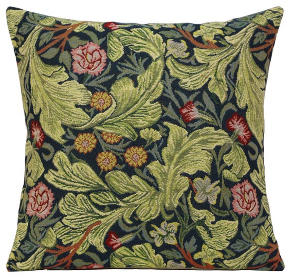 Leicester Belgian Tapestry Cushion Cover: William Morris Floral Pillow (16x16 inch)