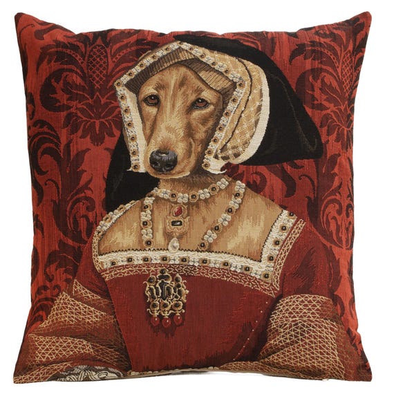 Belgian Tapestry Cushion Cover: Chien Claude de France, Medieval Dog Art