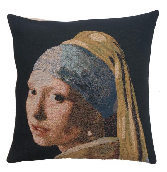Girl With Pearl Earring Tapestry Pillow Cover: Belgian Woven Jacquard (16x16 inch)
