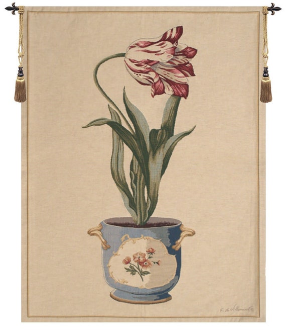 Red Tulip Belgian Wall Tapestry: European Floral Decor (36x28 inch)