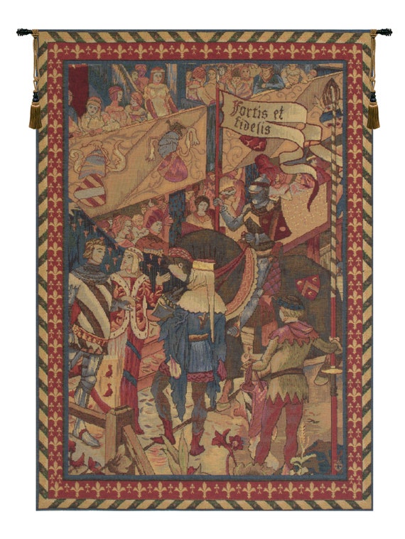Vertical European Medieval Wall Tapestry - Le Tournai I Woven Jacquard Art Hanging - French Decor