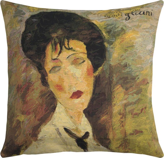 Modigliani Woman Tapestry Pillow Cover: Belgian Jacquard Woven Cushion (18x18 Inch)