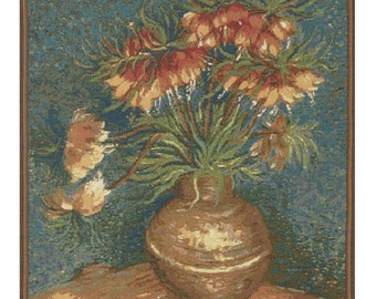 Van Gogh Lilies European Wall Tapestry - Van Gogh Wall Art - Floral Bouquet Decorative Wall Hanging - Orange Flowers Woven Wall Tapestry