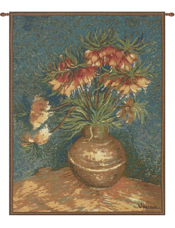 Van Gogh Lilies Tapestry: French Impressionist Floral Wall Hanging