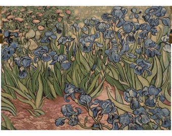 Iris Small by Van Gogh European Wall Tapestry - Blue Floral Wall Decor Art - Woven Italian Wall Tapestry - Garden Landscape Wall Hanging
