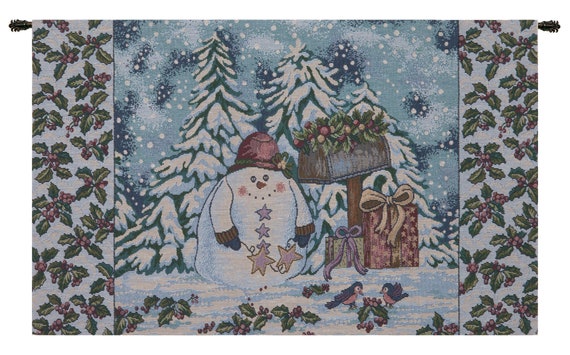 Holiday Snowman Jacquard Wall Tapestry: Christmas Decor, Woven in Italy (15x25 inch)