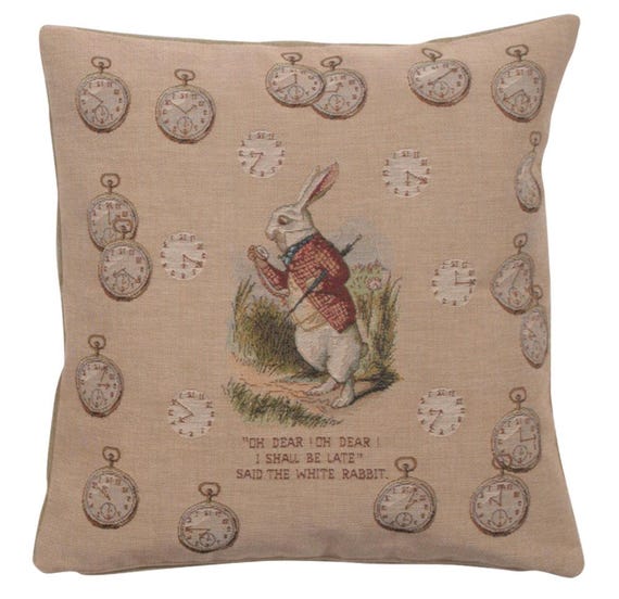Alice in Wonderland Tapestry Cushion Cover: Late Rabbit Design (19x19 inch)