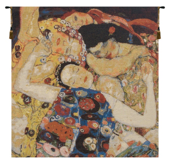 Virgin Klimt Faces Tapestry: European Woven Wall Art (26x26 inch)