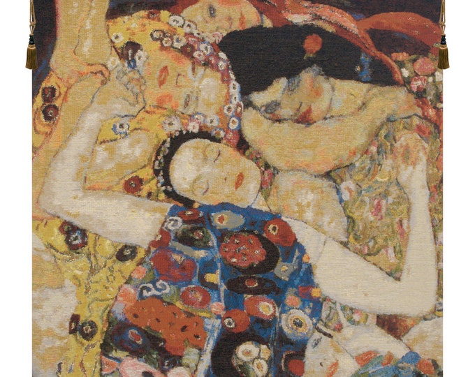 Virgin Klimt Faces Tapestry: European Woven Wall Art (26x26 inch)