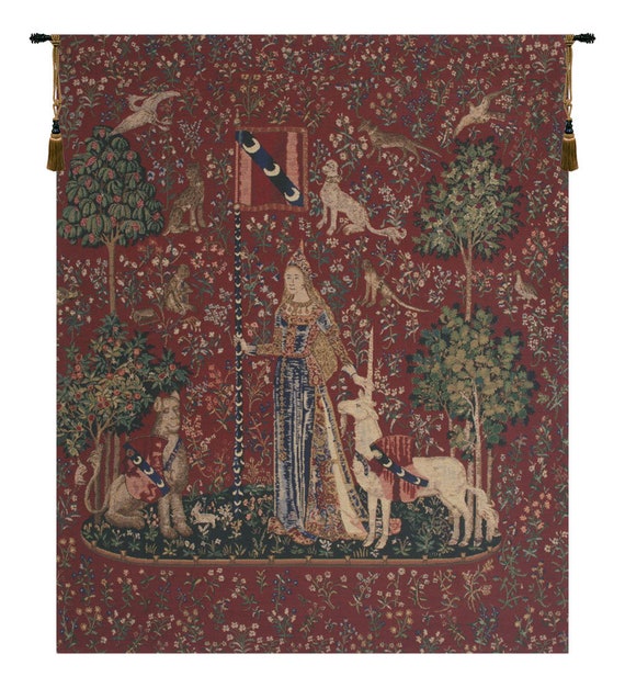 Medieval Lady and Unicorn Wall Tapestry - Mille Fleurs Woven Hanging Art for Home Decor
