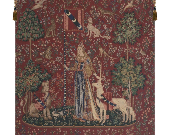Medieval Lady and Unicorn Wall Tapestry - Mille Fleurs Woven Hanging Art for Home Decor