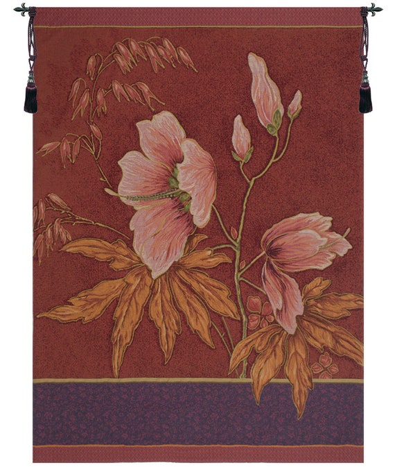Elegant Red Floral Jacquard Wall Tapestry: Medieval French Decor for Living Room (76x56 inch)