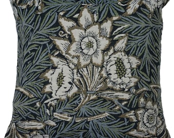 Belgian Tapestry Cushion Cover 16x16 inch - Tulips and Willows Goblin Design -  Square Decorative Pillow