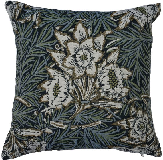 Belgian Tapestry Cushion Cover 16x16 inch - Tulips and Willows Goblin Design -  Square Decorative Pillow