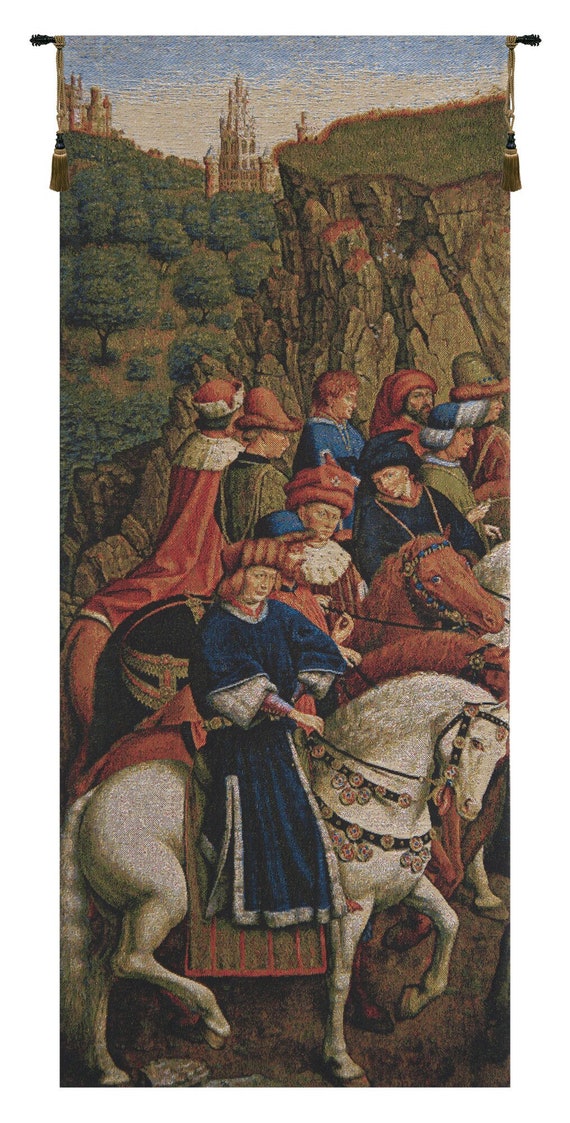 Medieval Just Judges European Jacquard Woven Wall Tapestry - Antique Belgian Decorative Hanging Art Decor