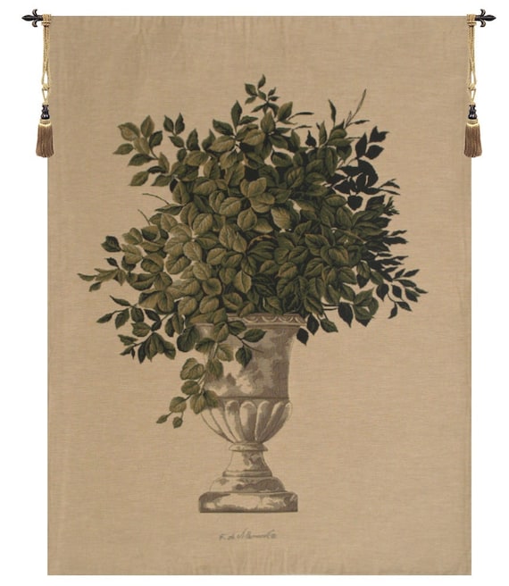 Belgian Jacquard Woven Wall Tapestry: Greenery in Grecian Planter