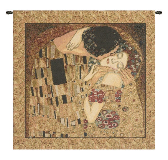 The Kiss Tapestry: Gustav Klimt Woven Wall Art (16x16 inch)