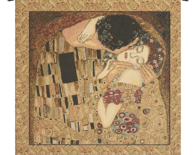 The Kiss Tapestry: Gustav Klimt Woven Wall Art (16x16 inch)