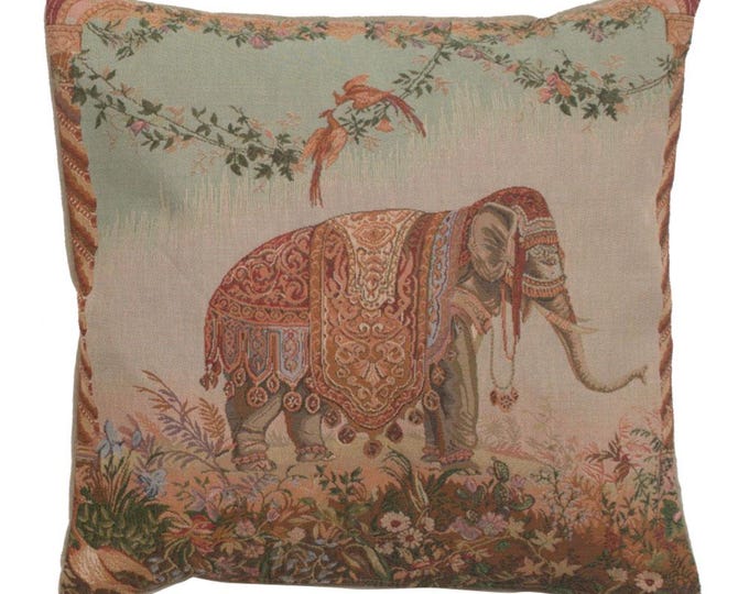 French Woven Elephant Tapestry Pillow Cover: Exotic Decor (19x19 inch)