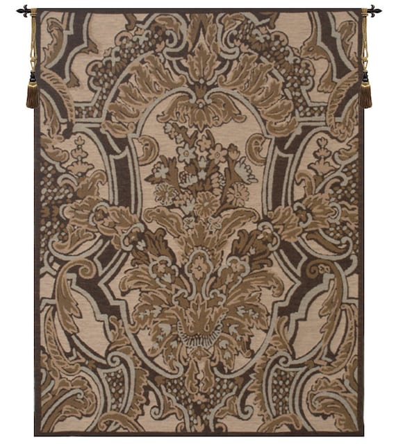 Woven Brocade Wall Tapestry: European Floral Jacquard Art
