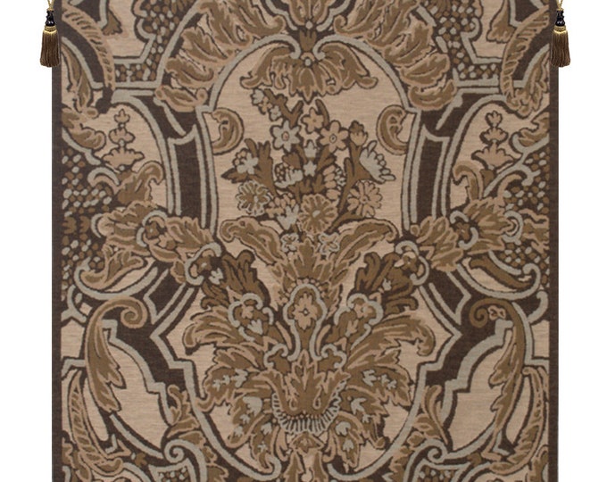 Woven Brocade Wall Tapestry: European Floral Jacquard Art