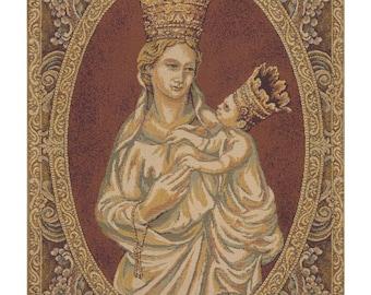Madonna from Trapani European Wall Tapestry - Religious Jacquard Wall Art - Woven Italian Wall Tapestry - Mother and Child Love Wall Hanging