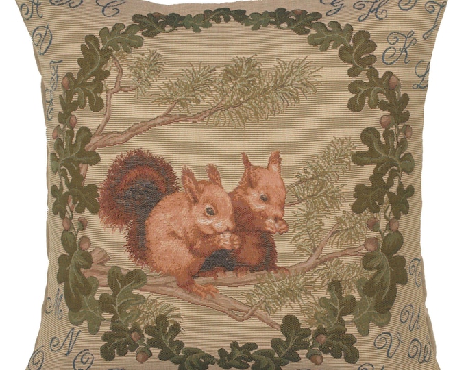 Squirrel Tapestry Pillow Cover: French Animal Art, 100% Cotton