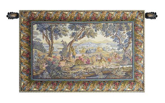 European Hunting Scene Wall Tapestry - Woven Italian Landscape Art - Unique Medieval Decor Hanging