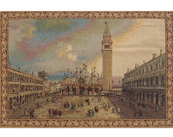 San Marco Square Small European Wall Tapestry - Famous Palace Wall Decor Art - Woven Italian Wall Tapestry - Decorative City Wall Hanging
