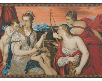 Venus Blindfolds Cupid European Wall Tapestry - Jacquard Wall Decor Art - Woven Italian Wall Tapestry - Medieval Decorative Wall Hanging