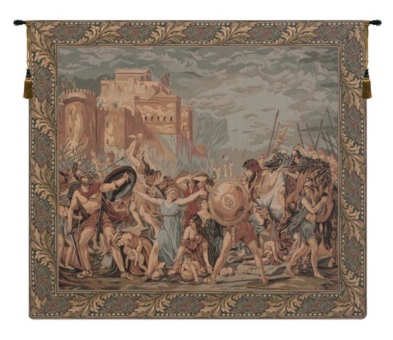 Sabine Women Renaissance Battle Scene Tapestry: Woven Medieval Art
