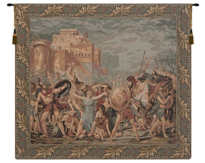 Sabine Women Renaissance Battle Scene Tapestry: Woven Medieval Art