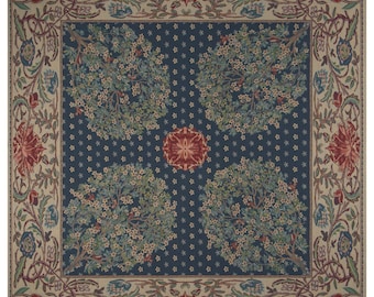 Tree of Life Blue Tapestry Throw 59x59 inch – William Morris Woven Blanket – Floral Square Table Throw