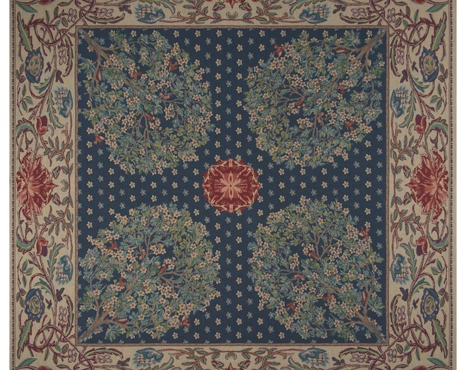 William Morris Tree of Life Tapestry Throw: Floral Woven Blanket (59x59 inch)