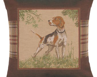 Dog Pointer Tapestry Cushion Cover - Woven French Pillow Cover - Dogs Lover Gobelin Cushion Cover - 19x19 inch Square Jacquard Pillow Cover