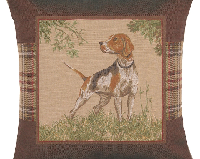 Dog Pointer Tapestry Cushion Cover - Woven French Pillow Cover - Dogs Lover Gobelin Cushion Cover - 19x19 inch Square Jacquard Pillow Cover