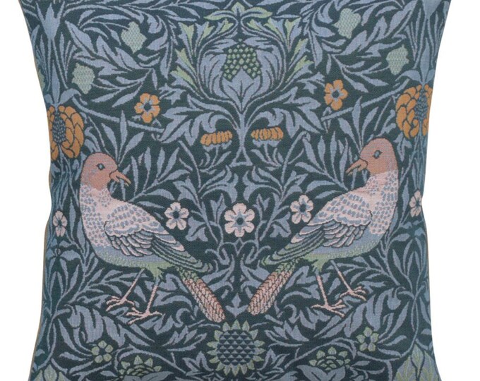 Bird Couple Tapestry Cushion Cover 19x19 inch inch - William Morris Art Floral Sofa Pillow Cover - Medieval Decorative Throw Pillow Cover