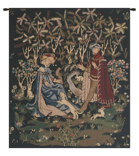 Gift of the Heart Tapestry: Belgian Woven Medieval Wall Hanging