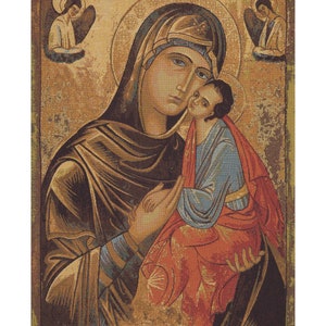 Greek Madonna Tapestry: Medieval Religious Woven Wall Hanging